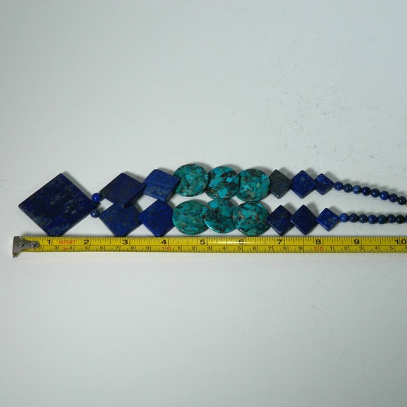 Jay King Mine Finds w Round Shaped Turquoise w/ Lapis Triangle Bead Necklace 925 - Picture 8 of 10